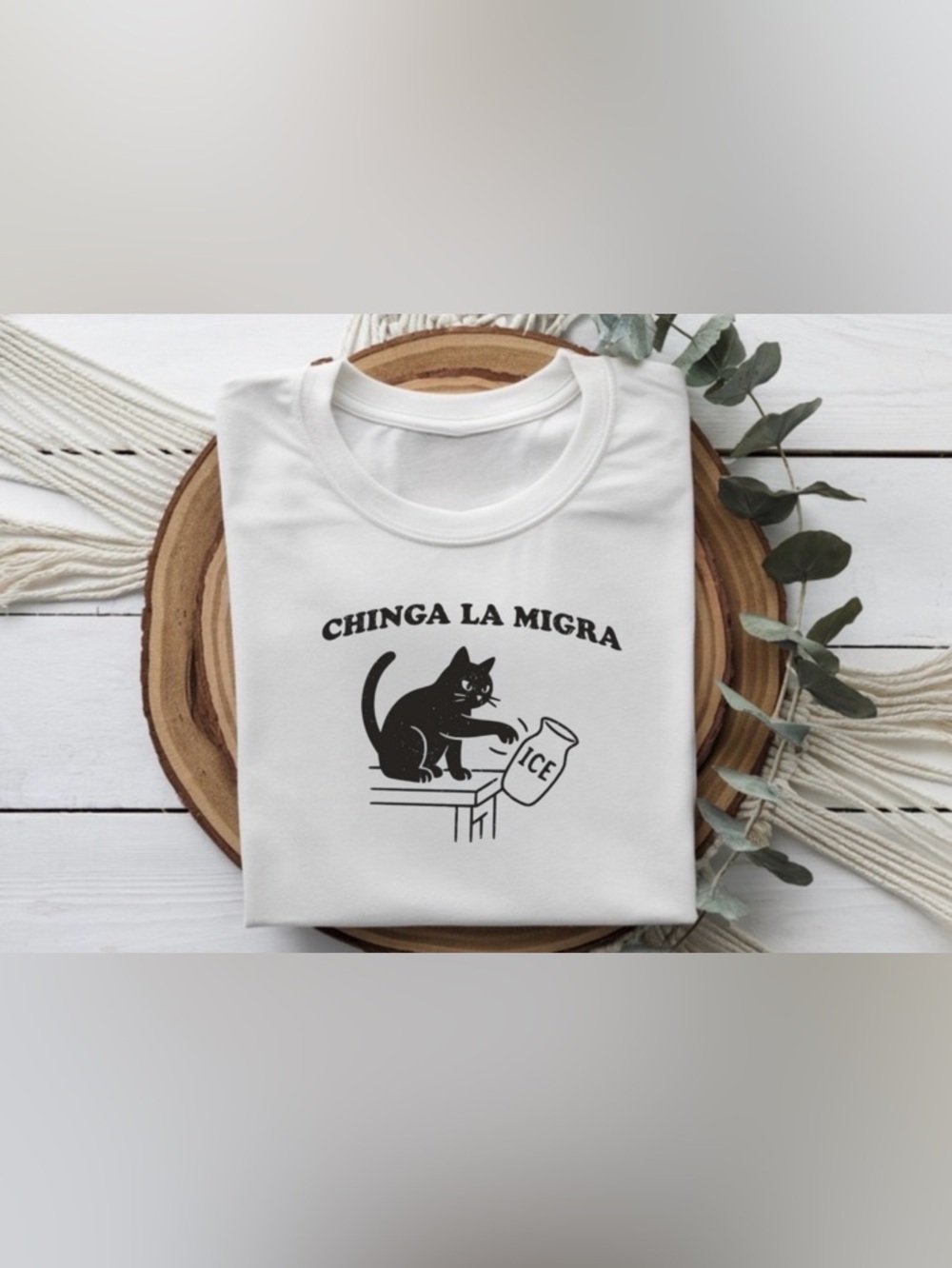 Chinga La Migra Cat Shirt Funny Graphic Tee Trendy White Top